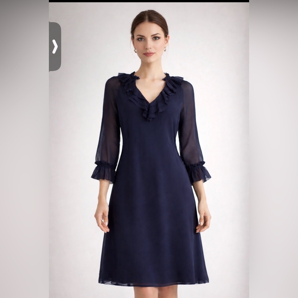 Tory Burch Elegant Sheer Navy Blue Ruffle Dress/Coverup S 100% silk